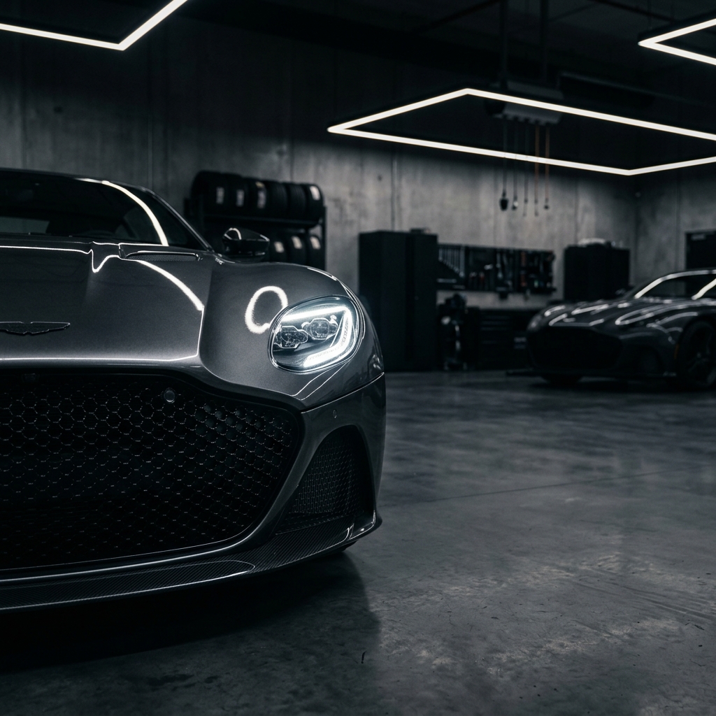 Sleek sports car workshop detail